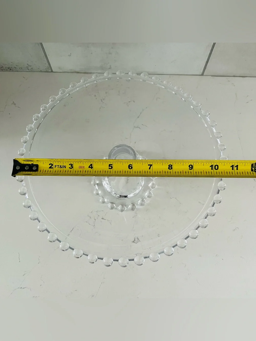 CANDLEWICK Style Clear Glass Beaded Cake Stand